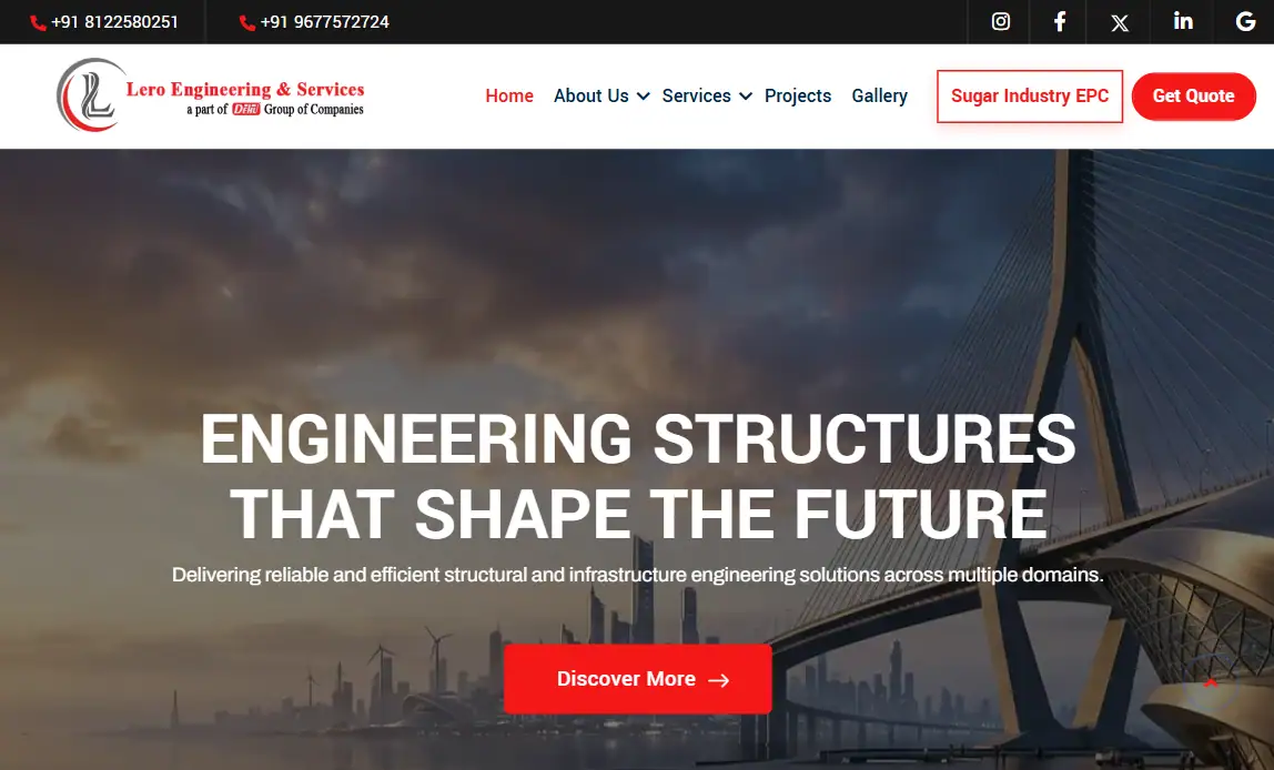 Professional corporate Lero website developed by Miruthika Enterprises