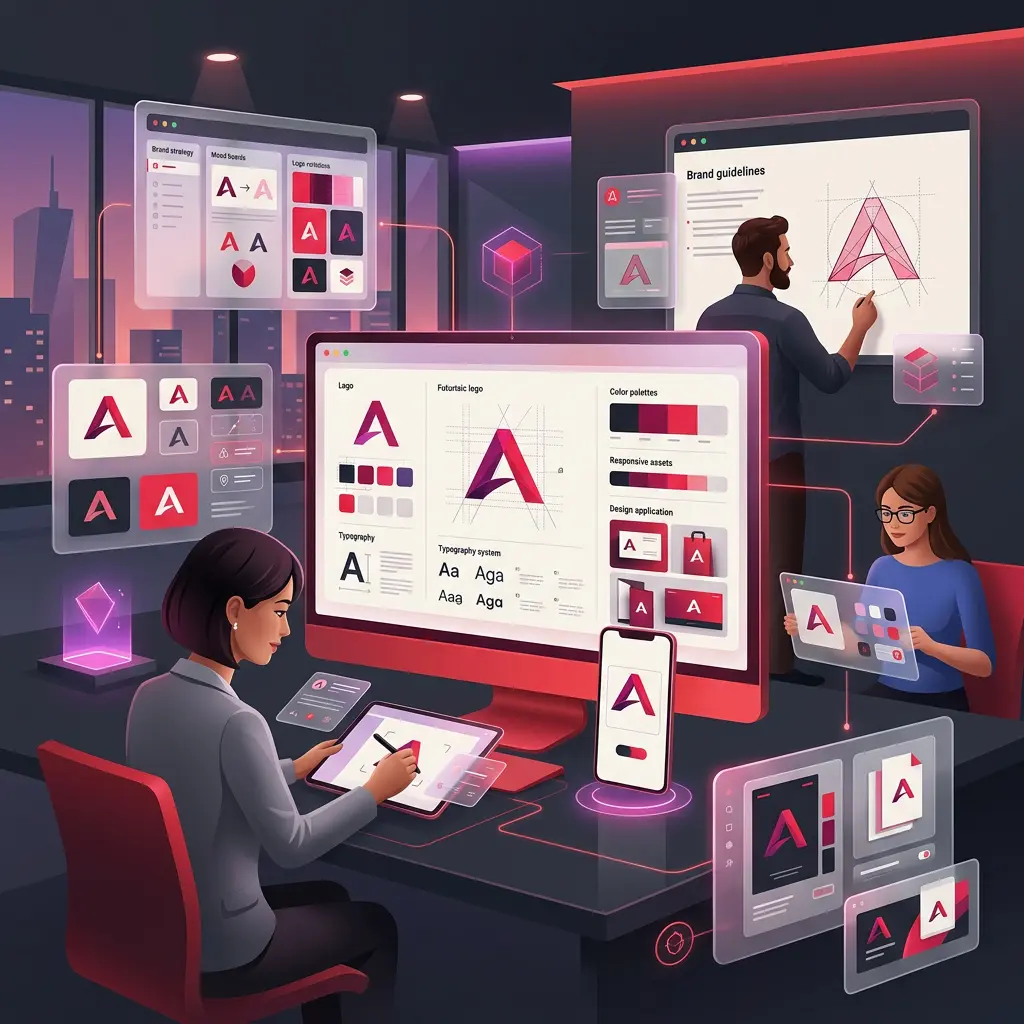 Creative logo and brand identity design services in Chennai including business branding, visual identity, print media, brochures, banners, and corporate design solutions.